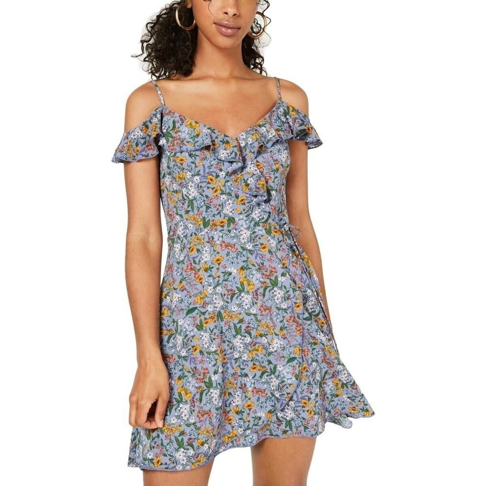 TEEZE ME Womens Blue Spaghetti Strap V Neck Mini Shift Dress 9\10